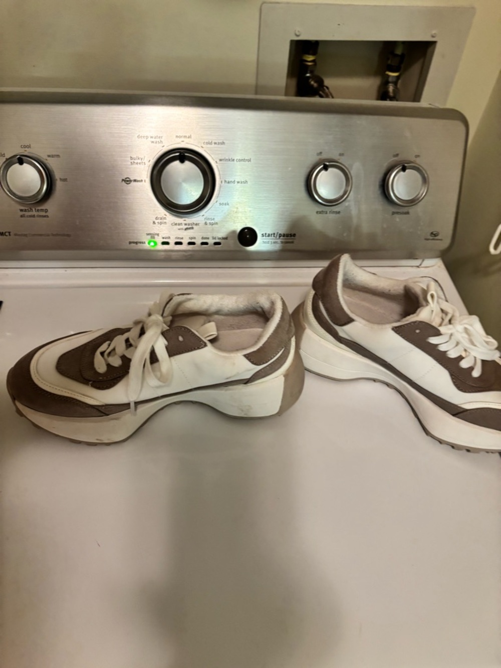 No Boundaries White and Brown Platform Athletic Sneakers